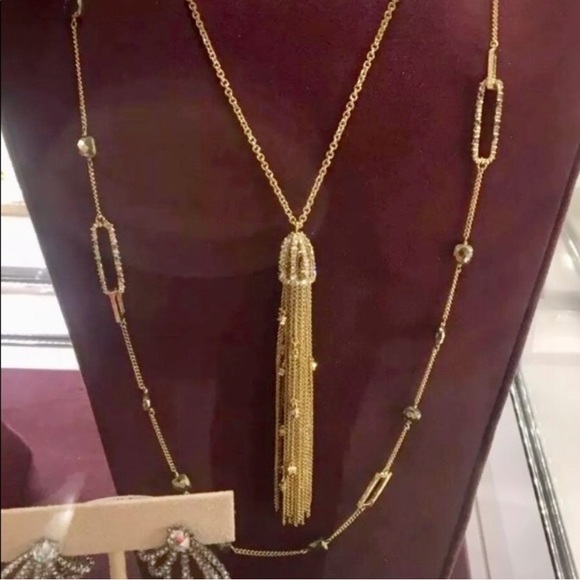 Alexis Bittar Gold Cascading Chain Tassel with Peekaboo Crystals Long Necklace - Picture 4 of 14